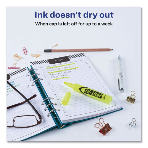 Image of Avery® Hi-Liter Desk-Style Highlighters, Fluorescent Yellow Ink, Chisel Tip, Yellow/black Barrel, 200/box