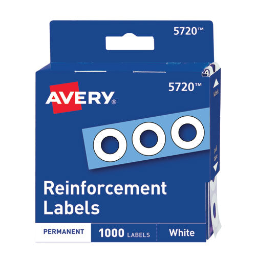 Image of Avery® Dispenser Pack Hole Reinforcements, 0.25" Dia, White, 1,000/Pack, (5720)
