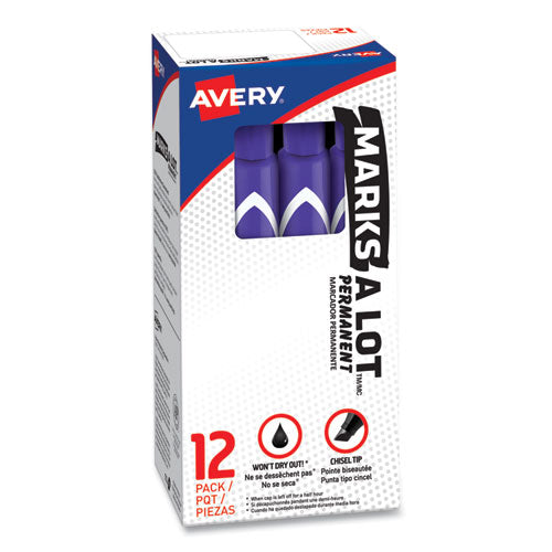 Image of Avery® Marks A Lot Large Desk-Style Permanent Marker, Broad Chisel Tip, Purple, Dozen (8884)
