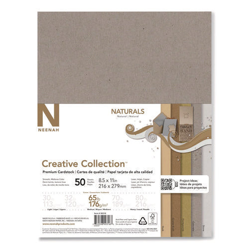 Image of Neenah Paper Creative Collection Premium Cardstock, 65 lb Cover Weight, 8.5 x 11, Assorted Naturals, 50/Pack