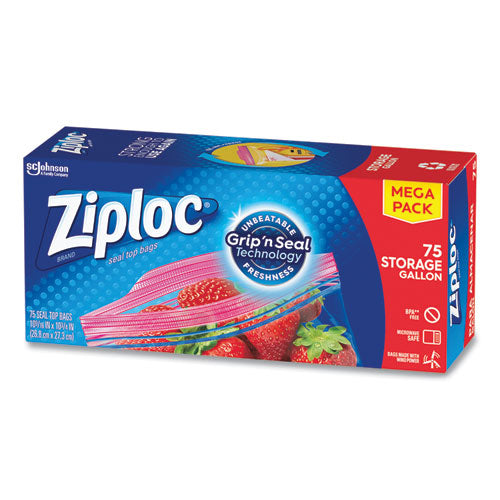 Image of Ziploc® Seal Top Bags, Gallon, 10.75" x 10.56", Clear, 75/Box