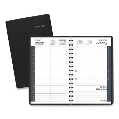 Image of AT-A-GLANCE® Daily Appointment Book with 15-Minute Appointments, One Day/Page: Mon to Sun, 8 x 5, Black Cover, 12-Month (Jan to Dec): 2025