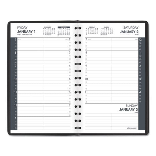 Image of AT-A-GLANCE® Daily Appointment Book with 15-Minute Appointments, One Day/Page: Mon to Sun, 8 x 5, Black Cover, 12-Month (Jan to Dec): 2025
