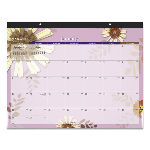 Image of AT-A-GLANCE® Paper Flowers Desk Pad, Floral Artwork, 22 x 17, Black Binding, Clear Corners, 12-Month (Jan to Dec): 2025