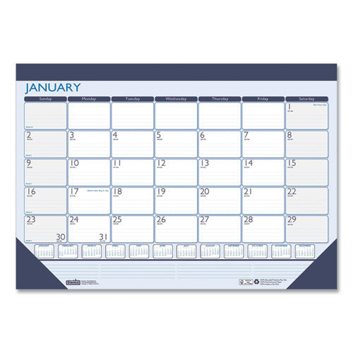 Image of House of Doolittle Recycled Contempo Desk Pad Calendar, 22 x 17, White/Blue Sheets, Blue Binding, Blue Corners, 12-Month (Jan to Dec): 2025