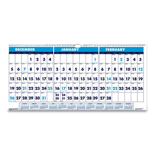 Image of House of Doolittle Recycled Three-Month Format Wall Calendar, Horizontal Orientation, 23.5 x 12, White Sheets, 14-Month: Dec 2024 to Jan 2026