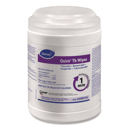 Image of Diversey Oxivir TB Disinfectant Wipes, 7 x 6, White, 160/Canister, 12 Canisters/Carton
