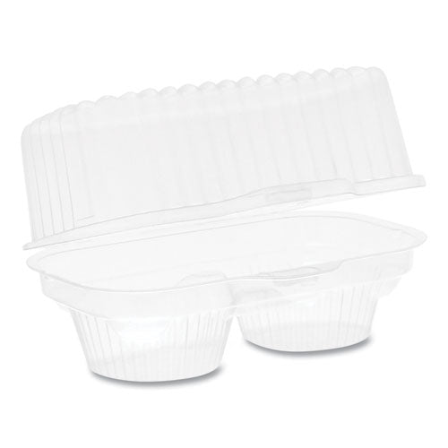 Image of Pactiv Evergreen ClearView Bakery Cupcake Container, 2 Compartments, 6.75 x 4 x 4, Clear, Plastic, 100/Carton
