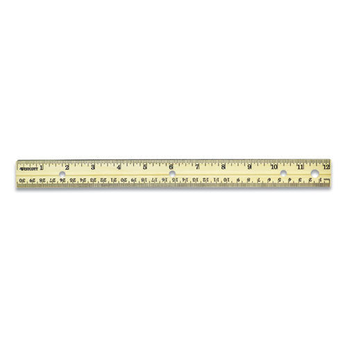 Image of Westcott® Three-Hole Punched Wood Ruler, Standard/metric, 12" (30 Cm) Long, Natural Wood, 36/box