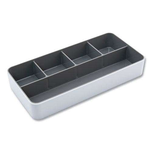 Image of Advantus Fusion Five-Compartment Plastic Accessory Holder, Plastic, 12.25 x 6 x 2, White/Gray