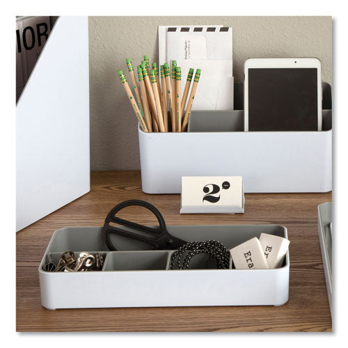 Image of Advantus Fusion Five-Compartment Plastic Accessory Holder, Plastic, 12.25 x 6 x 2, White/Gray