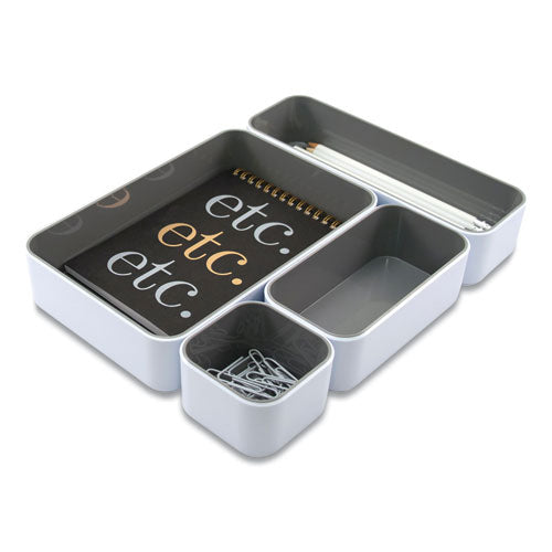 Image of Advantus Fusion Stacking Bins, 4 Compartments, Plastic, 12.1 x 9.1 x 2.2, White/Gray, 4 Pieces