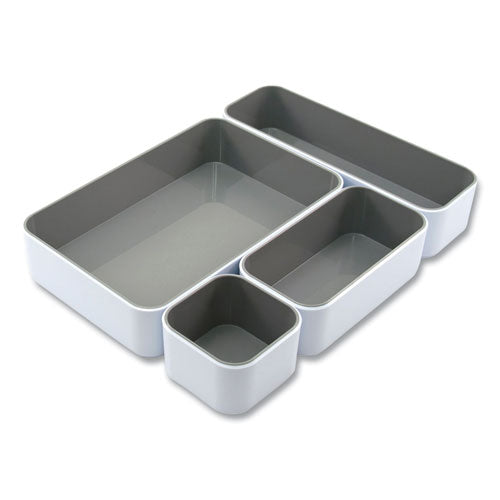Image of Advantus Fusion Stacking Bins, 4 Compartments, Plastic, 12.1 x 9.1 x 2.2, White/Gray, 4 Pieces