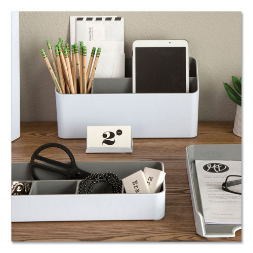 Image of Advantus Fusion Stacking Bins, 4 Compartments, Plastic, 12.1 x 9.1 x 2.2, White/Gray, 4 Pieces