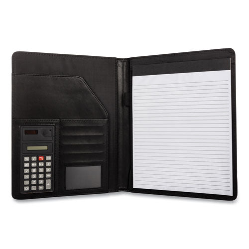 Image of Bond Street, Ltd. Faux-Leather Padfolio With Solar Calculator, 9 X 12 Pad, 9.75 X 12.5, Black