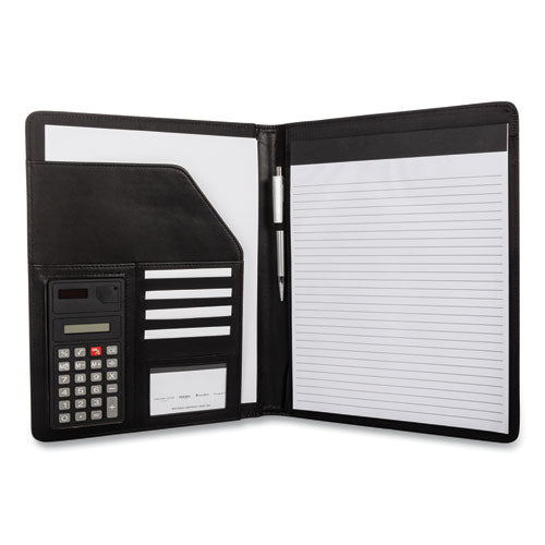 Image of Bond Street, Ltd. Faux-Leather Padfolio With Solar Calculator, 9 X 12 Pad, 9.75 X 12.5, Black