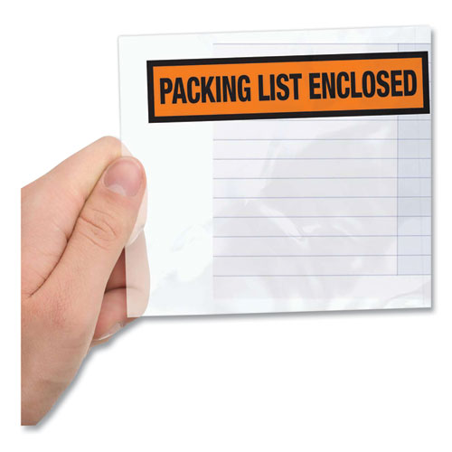 Image of Duck® Packing List Envelopes, Top-Print Front: Packing List/Invoice Enclosed, 4.5 x 5.5, Clear/Orange, 500/Box