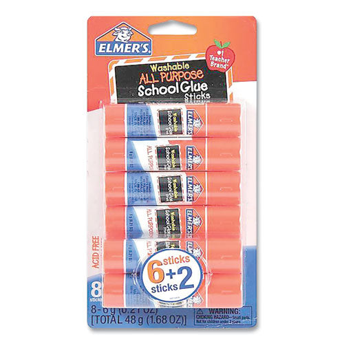 Image of Elmer's® WASHABLE SCHOOL GLUE STICKS, 0.21 OZ, APPLIES AND DRIES CLEAR, 8/PACK