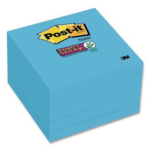 Image of Post-it® Notes Super Sticky Self-Stick Notes, 3" x 3", Electric Blue, 90 Sheets/Pad, 5 Pads/Pack