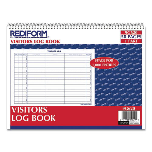 Image of Rediform® Visitors Log Book, Blue/white/red Cover, 11 X 8.5 Sheets, 50 Sheets/book