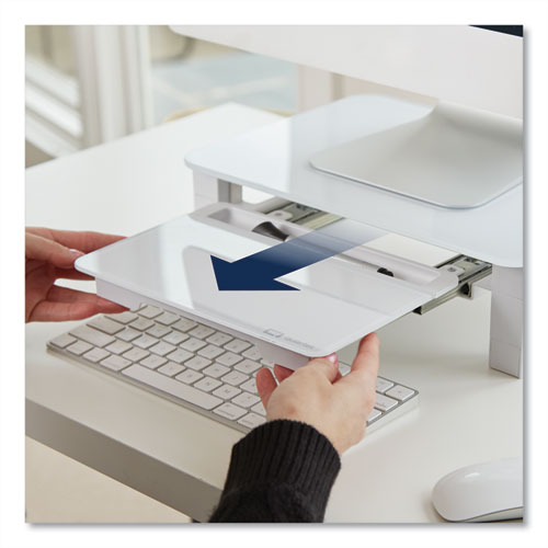 Image of Quartet® Adjustable Height Desktop Glass Monitor Riser With Dry-Erase Board, 14 X 10.25 X 2.5 To 5.25, White, Supports 100 Lb