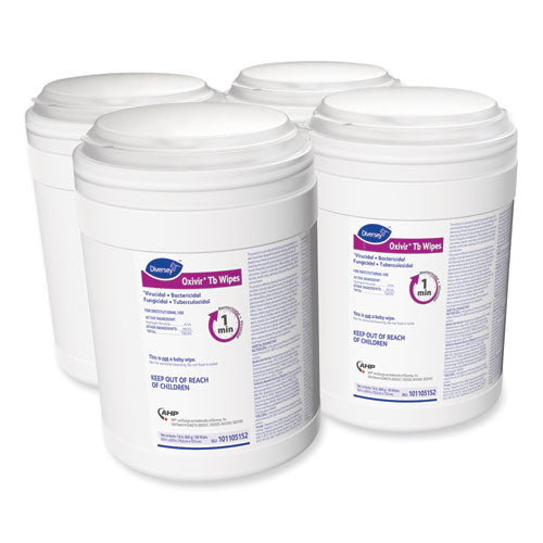 Image of Diversey Oxivir TB Disinfectant Wipes, 6 x 6.9, Characteristic Scent, White, 160/Canister, 4 Canisters/Carton