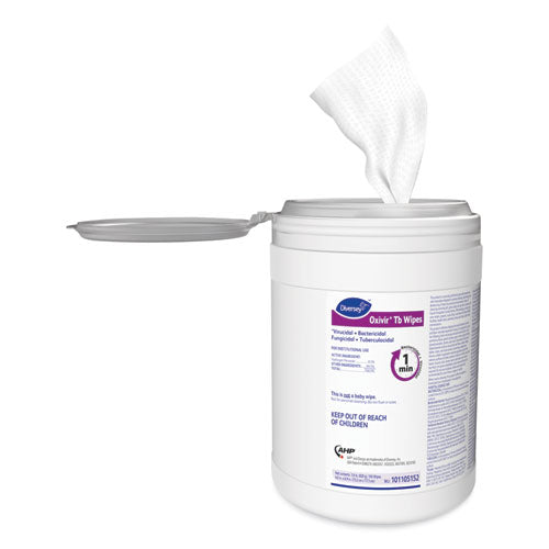 Image of Diversey Oxivir TB Disinfectant Wipes, 6 x 6.9, Characteristic Scent, White, 160/Canister, 4 Canisters/Carton