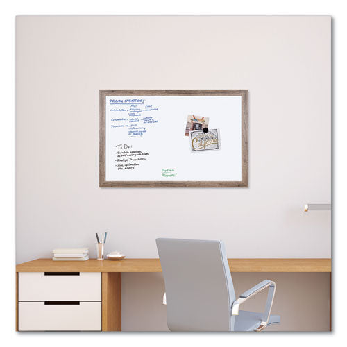 Image of U Brands Magnetic Dry Erase Board with Rustic Frame, 36" x 24" (Actual Size: 35" x 23"), White Surface, Brown Wood Frame