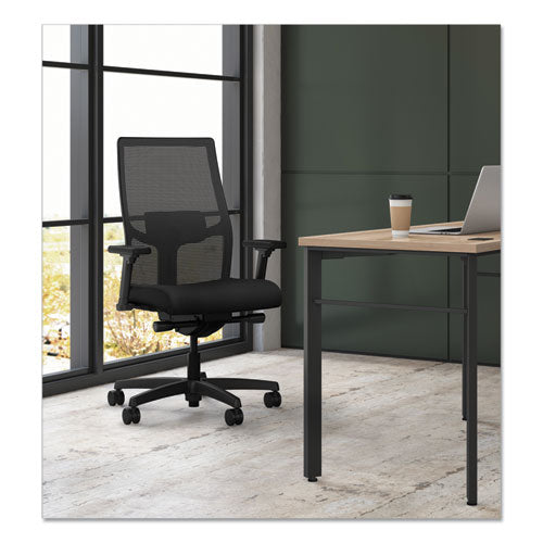 Image of HON® Ignition 2.0 4-Way Stretch Mid-Back Mesh Task Chair, Adjustable Lumbar Support, Black Seat/Back, Black Base