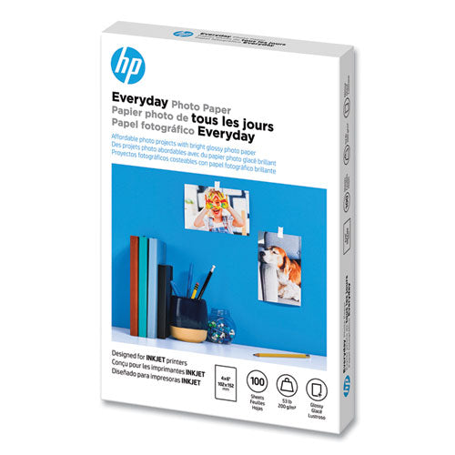 Image of HP Everyday Glossy Photo Paper, 8 Mil, 4 X 6, Glossy White, 100/pack