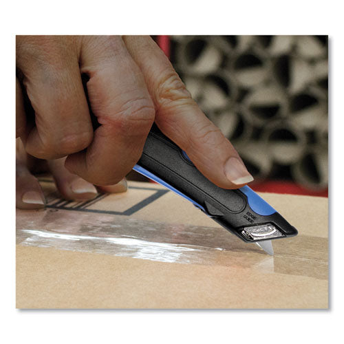 Image of COSCO Easycut Cutter Knife w/Self-Retracting Safety-Tipped Blade, 6" Plastic Handle, Black/Blue