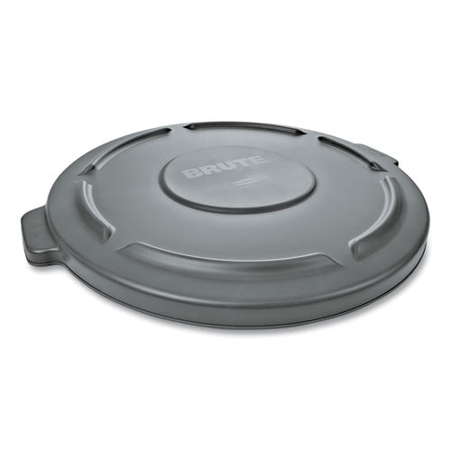 Image of Rubbermaid® Commercial BRUTE Self-Draining Flat Top Lid, for 32 gal Round BRUTE Containers, 22.25" Diameter, Gray