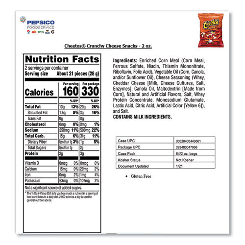 Image of Cheetos® Crunchy Cheese Flavored Snacks, 2 Oz Bag, 64/carton