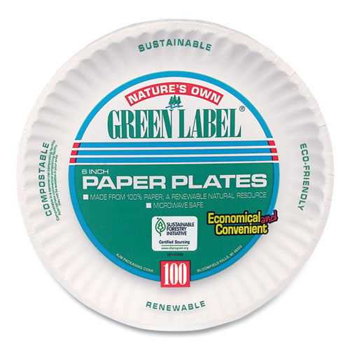 Image of AJM Packaging Corporation White Paper Plates, 6" Dia, 100/pack, 10 Packs/carton