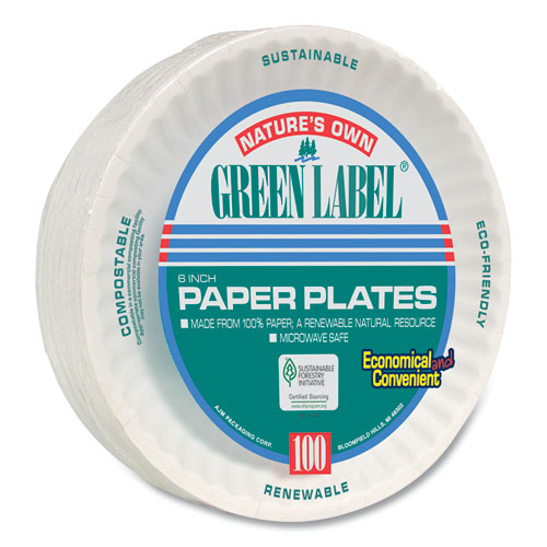Image of AJM Packaging Corporation White Paper Plates, 6" Dia, 100/pack, 10 Packs/carton