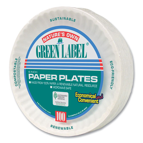 Image of AJM Packaging Corporation White Paper Plates, 6" Dia, 100/pack, 10 Packs/carton