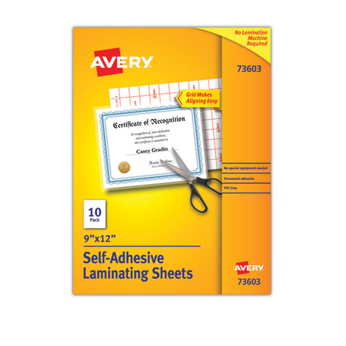Image of Avery® Clear Self-Adhesive Laminating Sheets, 3 Mil, 9" X 12", Matte Clear, 10/pack