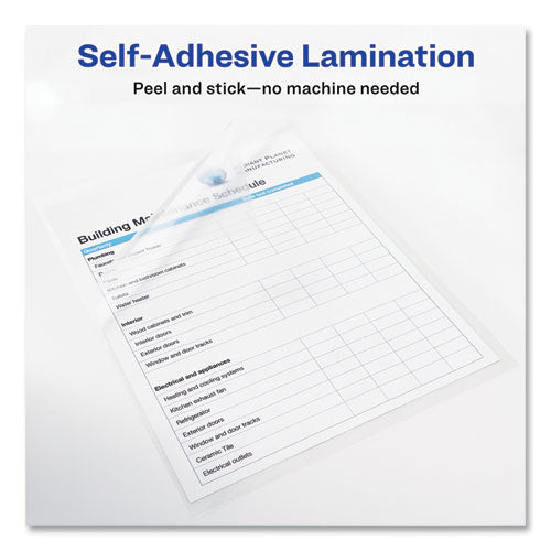 Image of Avery® Clear Self-Adhesive Laminating Sheets, 3 Mil, 9" X 12", Matte Clear, 10/pack