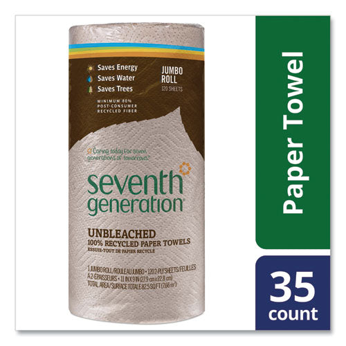 Image of Seventh Generation® Natural Unbleached 100% Recycled Paper Kitchen Towel Rolls, 2-Ply, Individually Wrapped, 11 x 9, 120/Roll, 30 Rolls/Carton