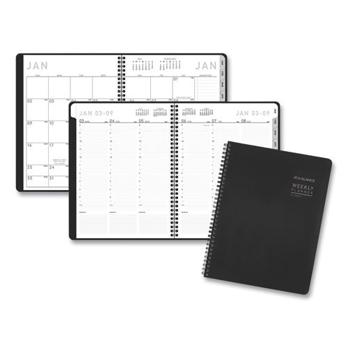 Image of AT-A-GLANCE® Contemporary Lite Weekly/Monthly Planner, 11 x 8.25, Black Simulated Leather Cover, 12-Month (Jan to Dec): 2025