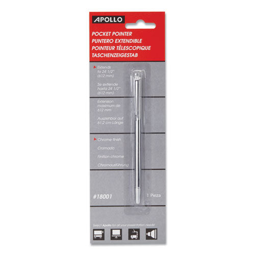 Image of Apollo® Slimline Pen-Size Pocket Pointer With Clip, Extends To 24.5", Silver