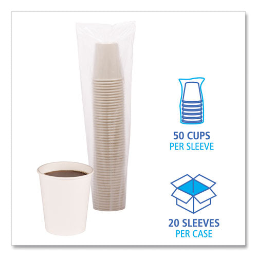 Image of Boardwalk® Paper Hot Cups, 8 oz, White, 50/Sleeve, 20 Sleeves/Carton