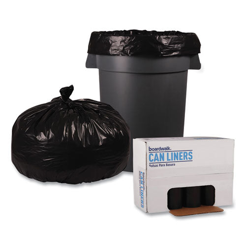 Image of Boardwalk® Recycled Low-Density Polyethylene Can Liners, 60 gal, 1.6 mil, 38" x 58", Black, Perforated, 10 Bags/Roll, 10 Rolls/Carton