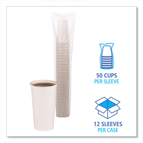 Image of Boardwalk® Paper Hot Cups, 20 oz, White, 50/Sleeve, 12 Sleeves/Carton
