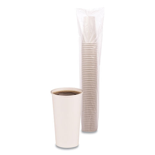 Image of Boardwalk® Paper Hot Cups, 20 oz, White, 50/Sleeve, 12 Sleeves/Carton