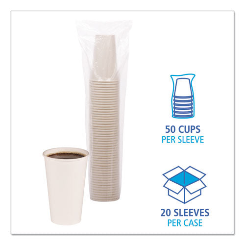 Image of Boardwalk® Paper Hot Cups, 16 oz, White, 50/Sleeve, 20 Sleeves/Carton