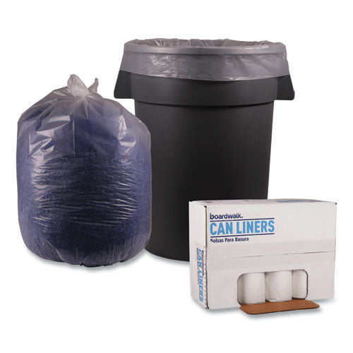 Image of Boardwalk® Recycled Low-Density Polyethylene Can Liners, 56 gal, 1.4 mil, 43" x 47", Clear, Perforated, 10 Bags/Roll, 10 Rolls/Carton