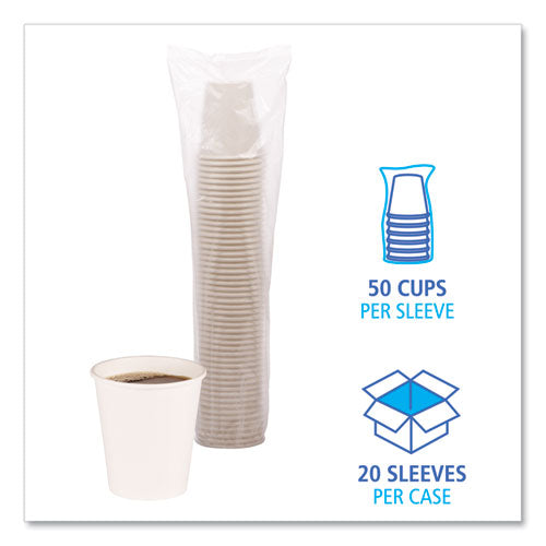 Image of Boardwalk® Paper Hot Cups, 10 oz, White, 50/Sleeve, 20 Sleeves/Carton