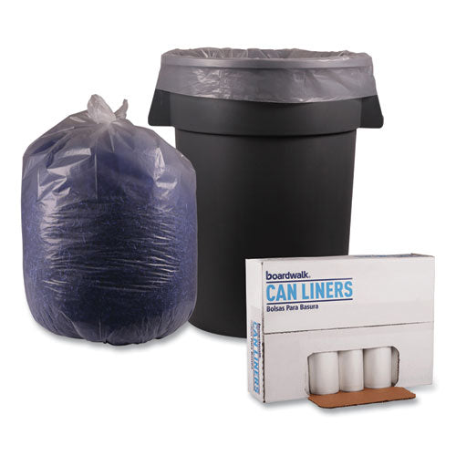 Image of Boardwalk® Recycled Low-Density Polyethylene Can Liners, 56 gal, 1.1 mil, 43" x 47", Clear, Perforated, 10 Bags/Roll, 10 Rolls/Carton