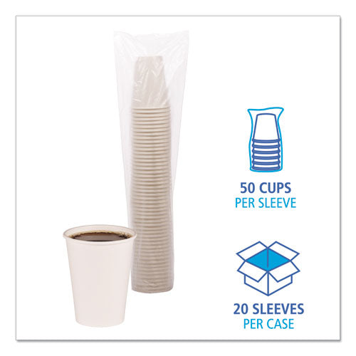 Image of Boardwalk® Paper Hot Cups, 12 oz, White, 50/Sleeve, 20 Sleeves/Carton